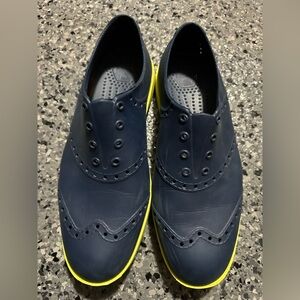 Biion Golf Shoes M 6 W 8 Navy Blue Yellow Neon Spikeless Wingtip Brogue Slip On